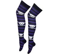 REAL LIFE FASHION LTD Women Over the Knee High with Cross Bone and Skull Print Socks Ladies Gothic Punk Style Long Stockings for Halloween, Cosplay, Costume or Everyday Wear