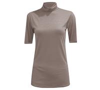 REAL LIFE FASHION LTD Women Polo Neck Jumper Short Sleeves Roll Neck Jumper Ladies Plain High Neck Tshirt Top Casual Wear Top Mocha
