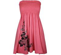 REAL LIFE FASHION LTD Women’s Bandeau Boob Tube Sheering Midi Dress Ladies Plain Bandeau Summer Wear Strapless Short Dress Printed Fancy Party Dress Top Sleeveless Floral Print Shirt Size UK 8-22