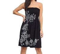 REAL LIFE FASHION LTD Women’s Bandeau Boob Tube Sheering Midi Dress Ladies Plain Bandeau Summer Wear Strapless Short Dress Printed Fancy Party Dress Top Sleeveless Floral Print Shirt Size UK 8-22