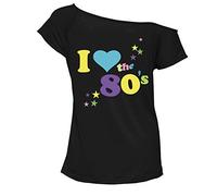 REAL LIFE FASHION LTD Women’s I Love 80s Smiley Printed T-Shirt Ladies Short Sleeve Boat Neck Smiley and Star Print Top Casual Summer Wear Fancy Dress Party Shirt Top Plus Size 8-26. Black