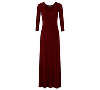 REAL LIFE FASHION LTD Women’s Plain Flared Stretchy Maxi Dress Ladies Long Sleeve Long Jersey Dress Scoop Neck Dress Plain Casual Wear Long Length Maxi Dress UK Size 8-26 Wine