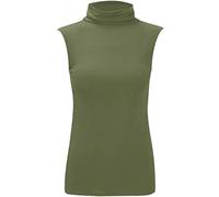 REAL LIFE FASHION LTD Women’s Plus Size Sleeveless High Roll Polo Turtle Neck Vest Top Ladies Stretch Casual Plain T-Shirt Jumper Tank Top Blouse Everyday Wear Comfort Summer Jumper UK 8-26 Khaki