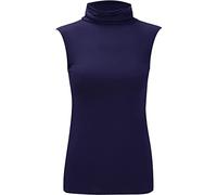 Ladies Polo Turtle Neck Shirt Slim Fit Sleeveless Tee Top Womens Casual Wear Jumper Style Tunic Shirt Navy UK 16-18