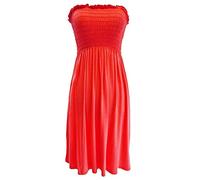 REAL LIFE FASHION LTD Women’s Sheering Boob Tube Bandeau Strapless Top Ladies Summer Casual Smocked Crop Tube Top, Stretchy Slim Fit Beachwear, Holiday Party Clubwear Plus Size 8-26 Red