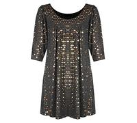 REAL LIFE FASHION LTD. Womens 3/4 Sleeve Sparkling Glitter Shiny Sequins Party Top Ladies Shirt Dress #(Black & Gold Sparking Glitter Sequins Dress#UK 16#Womens)