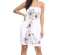 REAL LIFE FASHION LTD Womens Bandeau Boobtube Sheering Midi Dress Ladies Plain Bandeau Summer Wear Strapless Short Dress Printed Fancy Party Dress Top Sleeveless Floral Print Shirt