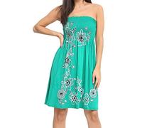 REAL LIFE FASHION LTD Womens Bandeau Boobtube Sheering Midi Dress Ladies Plain Bandeau Summer Wear Strapless Short Dress Printed Fancy Party Dress Top Sleeveless Floral Print Shirt