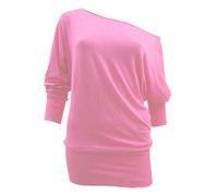 REAL LIFE FASHION LTD Womens Batwing Long Sleeve Off Shoulder Top Baggy Shirt Ladies Plain and Printed Batwing Top Casual Wear Winter Warm Fancy Party Top UK Plus Size 8 to 26 Baby Pink
