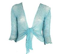 REAL LIFE FASHION LTD Womens Bolero Knitted Tie Up Open Front Shrug Ladies 3/4 Sleeve Cardigan Top#(Ice Tie Up Open Front Bolero Shrug#UK 8-10#Womens)