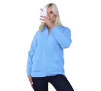 REAL LIFE FASHION LTD Womens Cable Knit Zip Up Winter Sweater Long Sleeve Pocketed Jumper Ladies Winter Warm Knitted Cardigan Outdoor Wear Knitted Sweater Top Sky Blue UK 12-14