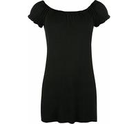 Womens Boho Ruched Off Shoulder Top Gathered Front Tunic Vest Ladies Cap Sleeve Gypsy Shirt Plus Size Top Black UK 20