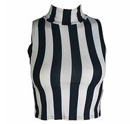 REAL LIFE FASHION LTD Womens Crop Top Ladies Polo Turtle Neck Sleeveless Tshirt Cropped Jumper Casual Wear Outdoor Summer Top (Black White Stripe Sleeveless Polo Crop Top UK 8-10)