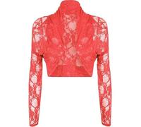 REAL LIFE FASHION LTD Womens Cropped Lace Bolero Shrug Ladies Long Sleeve Open Front Light Weight Stretchy Plain Bolero Cardigan Casual Summer Wear Fancy Party Wear Lace Shrug Plus Size 14-28 Coral