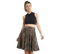REAL LIFE FASHION LTD Womens Elasticated Waist Printed Flared Skirt Ladies Summer Casual Plus Size Plain Skater Skirt Brown Leopard UK 22-24