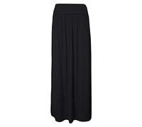REAL LIFE FASHION LTD Womens Gypsy Jersey Fold Over Long Skirt Ladies High Waist Pleated Maxi Skirt#(Black Plain Skirt#UK 16-18#Womens)