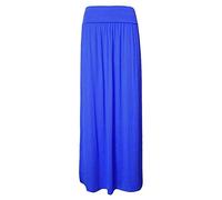 REAL LIFE FASHION LTD Womens Gypsy Jersey Fold Over Long Skirt Ladies High Waist Pleated Maxi Skirt#(Royal Blue Plain Skirt#UK 16-18#Womens)