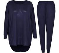 REAL LIFE FASHION LTD Womens Hi Low Top And Bottom Set Casual Wear Tracksuit Winter Warm 2pcs Sweatsuit Ladies Active Wear Loungewear Suit Jogging Running Sports Yoga Tracksuit (Navy UK 20-22)
