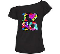 REAL LIFE FASHION LTD Women's I Love 80s-90s Slogan Smiley Face Print Slash Neck T-Shirt Pop Star Top Fancy Lightweight Dress Ladies The 80s Cap Sleeve Outfit Sizes from UK 8-26