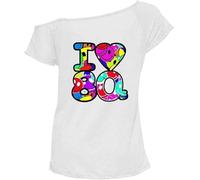 REAL LIFE FASHION LTD Women's I Love 80s-90s Slogan Smiley Face Print Slash Neck T-Shirt Pop Star Top Fancy Lightweight Dress Ladies The 80s Cap Sleeve Outfit Sizes from UK 8-26