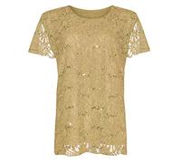 REAL LIFE FASHION LTD. Womens Lace Sequin Lined T Shirt Ladies Blouse Floral Pattern Top Plus Size#(Gold Floral Lace Shirt#UK 16-18#Womens)