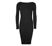 REAL LIFE FASHION LTD Womens Ladies Celebrity Inspired Long Sleeve Bodycon Midi Calf Length Dress Black