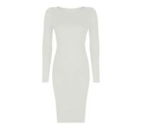 REAL LIFE FASHION LTD Womens Ladies Celebrity Inspired Long Sleeve Bodycon Midi Calf Length Dress Cream