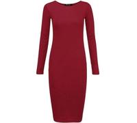 REAL LIFE FASHION LTD Womens Ladies Celebrity Inspired Long Sleeve Bodycon Midi Calf Length Dress Ladies Long Sleeve Midi Dress Stretch Bodycon Plain Print Jersey Maxi Plus Size (Wine UK 16-18)
