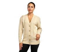 REAL LIFE FASHION LTD Womens Long Sleeve Cable Grandad Cardigan V Neck Pocketed Sweater Ladies Winter Warm Knitwear Cardigan Top Office Wear Casual Formal Cable Knit Cardigan Plus Size 8-22 Stone