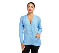 REAL LIFE FASHION LTD Womens Long Sleeve Cable Grandad Cardigan V Neck Pocketed Sweater Ladies Winter Warm Knitwear Cardigan Top Office Wear Casual Formal Cable Knit Cardigan Plus Size 8-22 Sky Blue