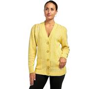 REAL LIFE FASHION LTD Womens Long Sleeve Cable Grandad Cardigan V Neck Pocketed Sweater Ladies Winter Warm Knitwear Cardigan Top Office Wear Casual Formal Cable Knit Cardigan Plus Size 8-22 Yellow