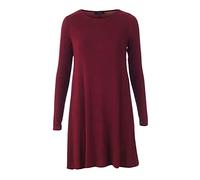 REAL LIFE FASHION LTD Women's Long Sleeve Plain Round Neck Swing Dress Ladies Casual, Comfortable & Versatile Plus Size Dress for Daytime Outings or Evening Wear, UK Sizes 8-26 Wine