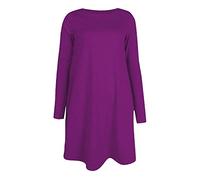 REAL LIFE FASHION LTD Women's Long Sleeve Plain Round Neck Swing Dress Ladies Casual, Comfortable & Versatile Plus Size Dress for Daytime Outings or Evening Wear, UK Sizes 8-26 Purple