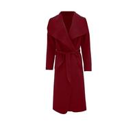 REAL LIFE FASHION LTD Womens Long Sleeves Long French Belted Trench Waterfall Duster Coat#(Wine Plain Duster Coat#UK 12-14#Womens)