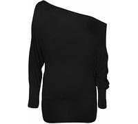 REAL LIFE FASHION LTD Womens Off Shoulder Batwing Long Sleeve Plain Top Ladies Plus Size Baggy Top#(Black Off Shoulder Batwing Baggy Top #UK 12-14#Womens)