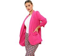 REAL LIFE FASHION LTD Womens Open Front Long Rushed Sleeve Blazer Jacket Ladies Collared Neck Fully Lined Top Casual Wear Fancy Party Office Work Blazer Top Plus Size UK 8-20 Cerise