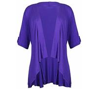 REAL LIFE FASHION LTD Womens Turn Up Button Sleeves Open Front Waterfall Cardigan Ladies Open Front Dip Hem Cardigan Casual Wear Fancy Party Cardigan Top Plus Sizes UK 14-30 Purple