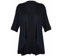 REAL LIFE FASHION LTD Womens Turn Up Button Sleeves Open Front Waterfall Cardigan Ladies Open Front Dip Hem Cardigan Casual Wear Fancy Party Cardigan Top Plus Sizes UK 14-30 Black