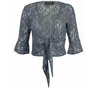 REAL LIFE FASHION LTD Womens Plus Size Tie Up Shrug Floral Lace Bolero Cardigan Long Ladies ¾ Sleeve Sequin Sweater Shrug Grey UK 22-24