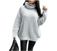 Womens Polo Turtle Neck Chunky Knitted Sweater Ladies Long Sleeve High Roll Neck Oversized Sweatshirt Christmas Wear Winter Warm Wear Fancy party Xmas Jumper Top Plus Size 8-14