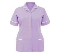 REAL LIFE FASHION LTD Womens Short Sleeve Nurse Tunic Healthcare Buttoned Front Shirt Ladies Hospital Work Wear Uniform Shirt Nurse Carer Therapist Top (Lilac/White UK 18)