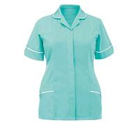 REAL LIFE FASHION LTD Womens Short Sleeve Nurse Tunic Healthcare Buttoned Front Shirt Ladies Hospital Work Wear Uniform Shirt Nurse Carer Therapist Top (Mint/White UK 16)
