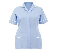 REAL LIFE FASHION LTD Womens Short Sleeve Nurse Tunic Healthcare Buttoned Front Shirt Ladies Hospital Work Wear Uniform Shirt Nurse Carer Therapist Top (Sky Blue/White UK 24)