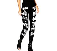 REAL LIFE FASHION LTD Womens Skeleton Hand Back Print Legging Ladies Full Length Tight Pants Halloween Fancy Dress Costume Adult Outfit Bodycon Top UK 8-26