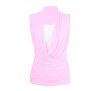 REAL LIFE FASHION LTD Womens Sleeveless Plain Gathered Cowl Neck Long Vest Top#(Baby Pink Plain Cowl Neck Top#UK 16-18#Womens)
