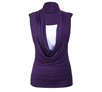 REAL LIFE FASHION LTD Womens Sleeveless Plain Gathered Cowl Neck Long Vest Top#(Purple Plain Cowl Neck Top#UK 16-18#Womens)