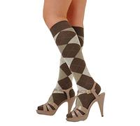 REAL LIFE FASHION LTD Women's Stripe Over The Knee High Socks Ladies Referee Socks One Size Brown Grey Diamond