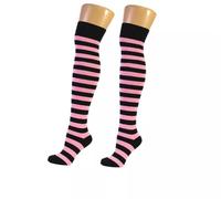 REAL LIFE FASHION LTD Women's Stripe Over The Knee High Socks Ladies Referee Socks One Size Pink And Black