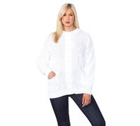 REAL LIFE FASHION LTD Womens Waffle Marl Effect 7 Buttoned Cardigan Cable Chunky Knitted Jumper Ladies Winter Warm Long Sleeve Pocketed Cardigan Sweater White UK 18