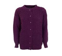 REAL LIFE FASHION LTD Womens Waffle Marl Effect 7 Buttoned Cardigan Cable Chunky Knitted Jumper Ladies Winter Warm Long Sleeve Pocketed Cardigan Sweater Dark Purple UK 14